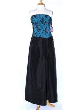 Dollar Fashion 3681 Strapless Taffeta & Lace Gown-Size 2X-TURQUOISE & BLACK-NWT